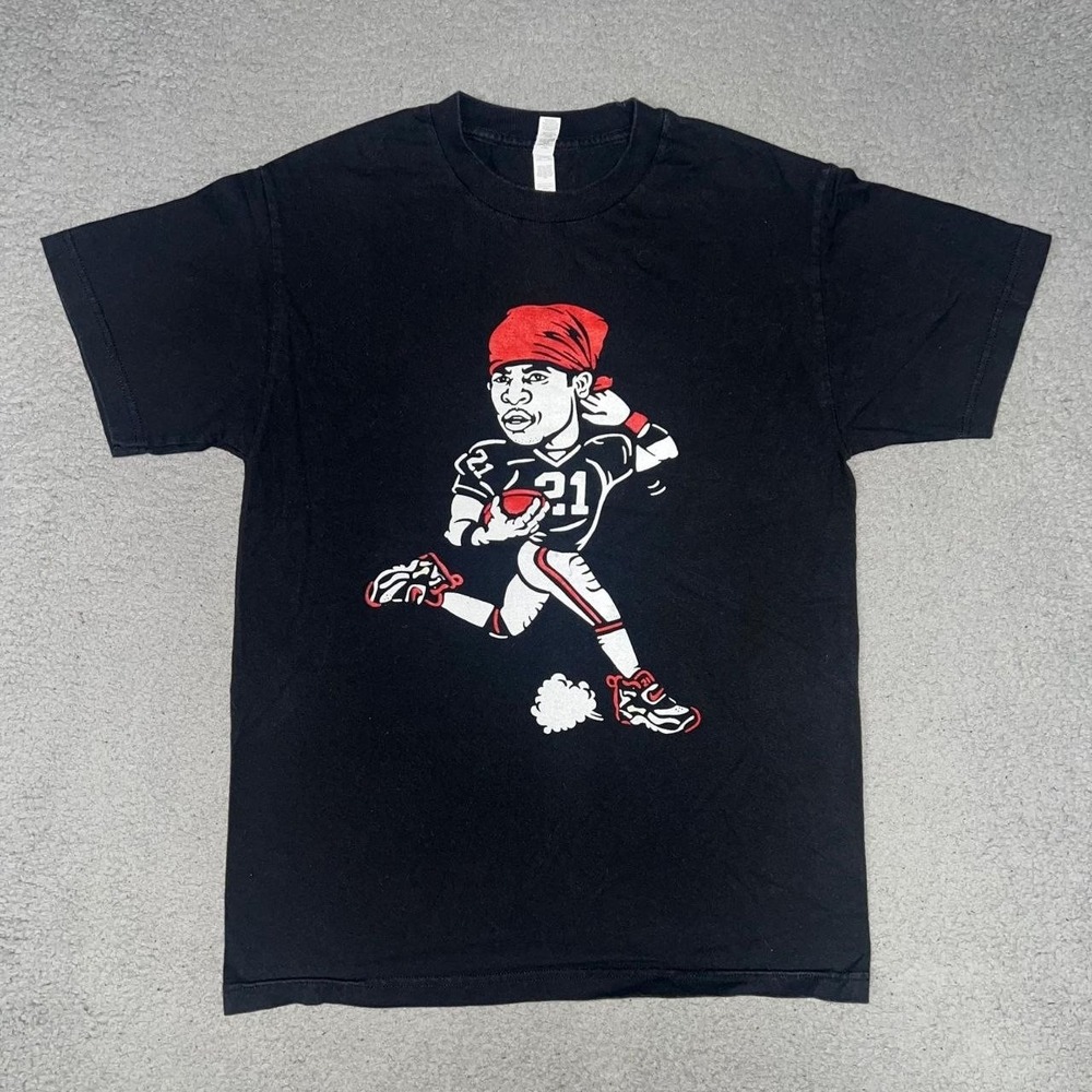 VTG Alstyle Deion Sanders Falcons T Shirt Men Sz M Black #21 Big Head Caricature